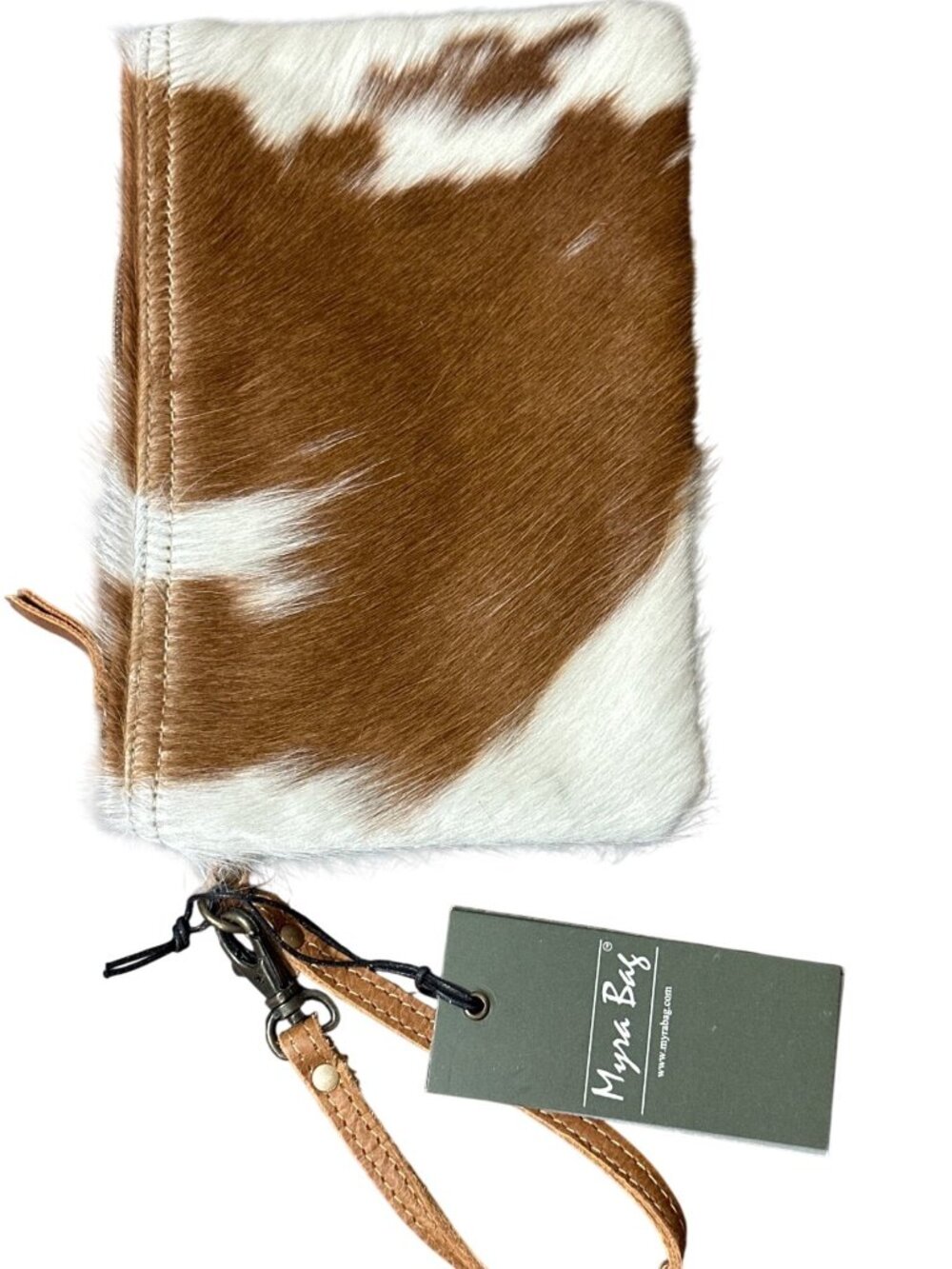 Myra Bag White & Brown Hairon Small Wristlet, Clutch Strap S-0785
